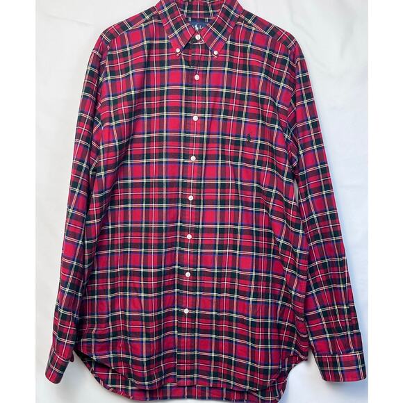Ralph Lauren Men's L Tall Red/Black Plaid Long Sleeve Button Down Flannel Shirt - Picture 1 of 6